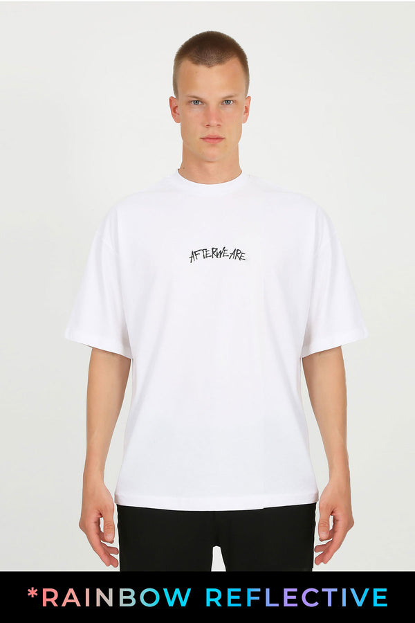 White Oversized T-Shirt with techno Print