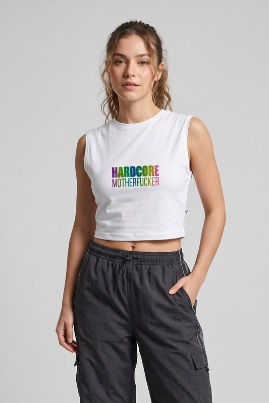 Beyaz Crop Top Üst | Hardcore Motherfucker