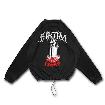 Unisex Black Oversize Gothic Sweatshirt – BIKTIM Baskılı, with red rose | Sokak Modası - Siyah Sweatshirt.