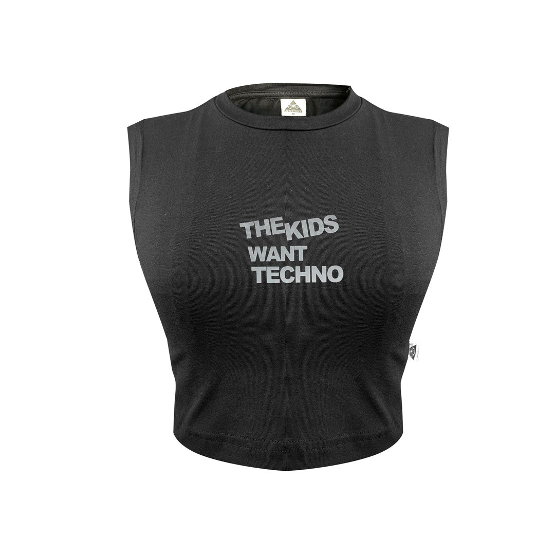 BLACK CROP TOP 'THE KIDS WANT TECHNO' LIMITED