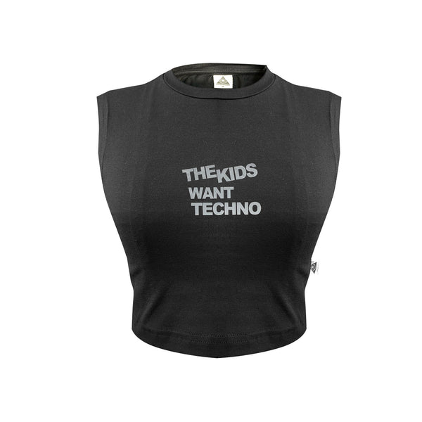 BLACK CROP TOP 'THE KIDS WANT TECHNO' LIMITED