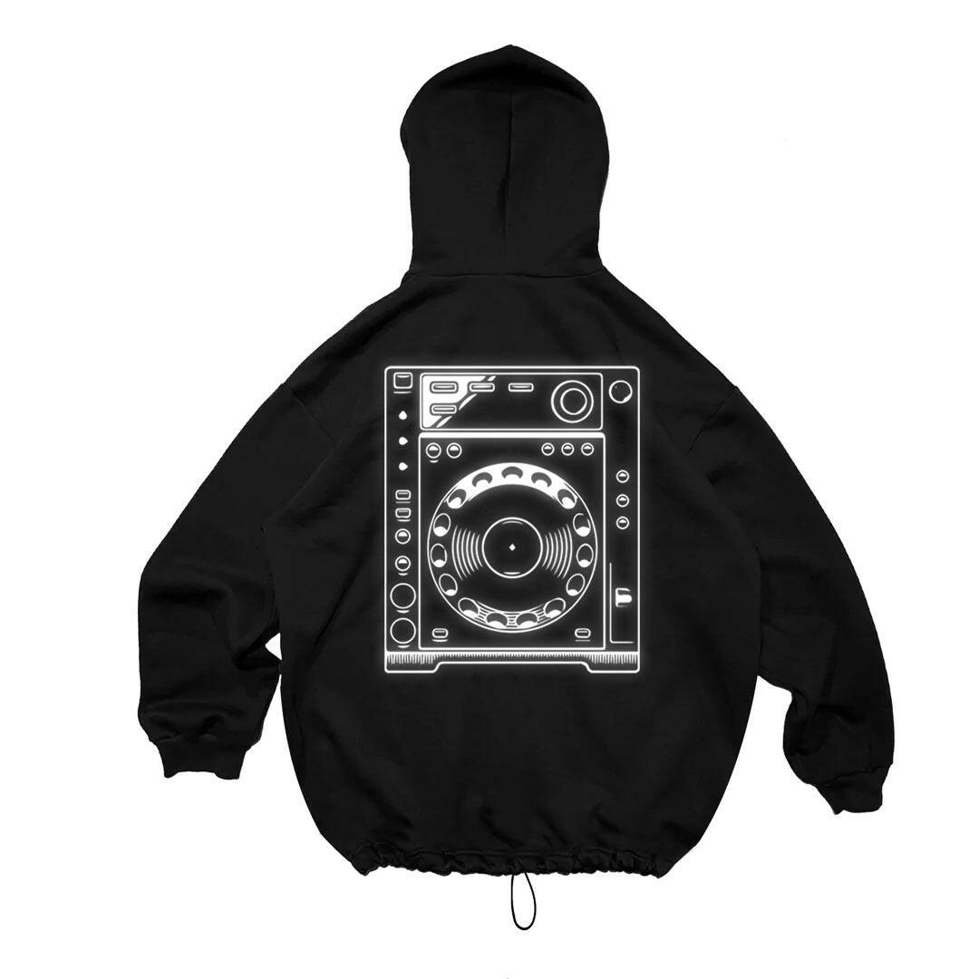 BLACK OVERSIZE HOODIE 'DECK ON MY BACK' REFLECTIVE.