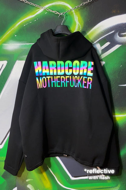 BLACK OVERSIZE HOODIE 'HARDCORE MOTHERFUCKER' REFLECTIVE