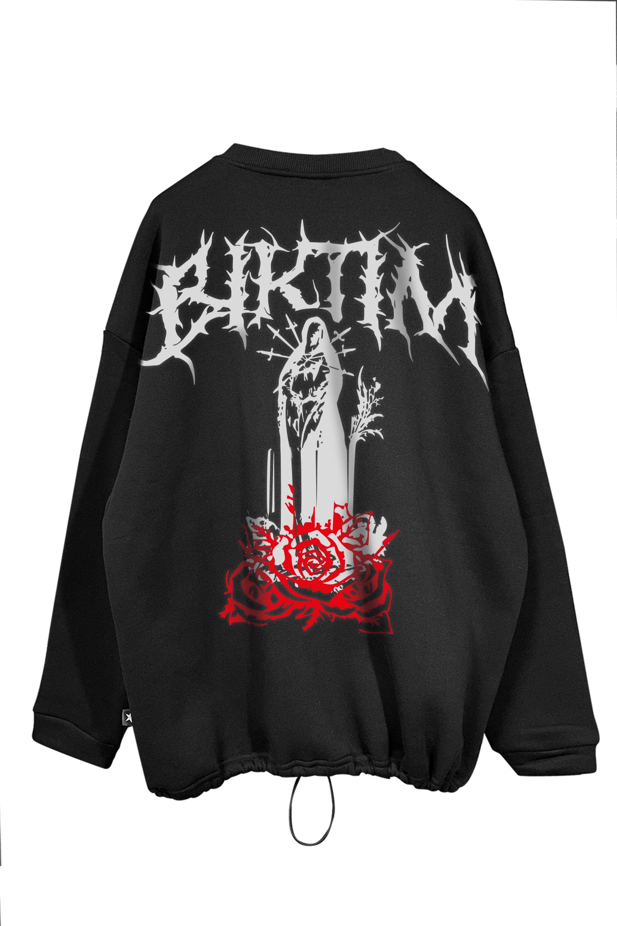 Unisex Black Oversize Gothic Sweatshirt – BIKTIM Baskılı, with red rose | Sokak Modası - Siyah Sweatshirt.