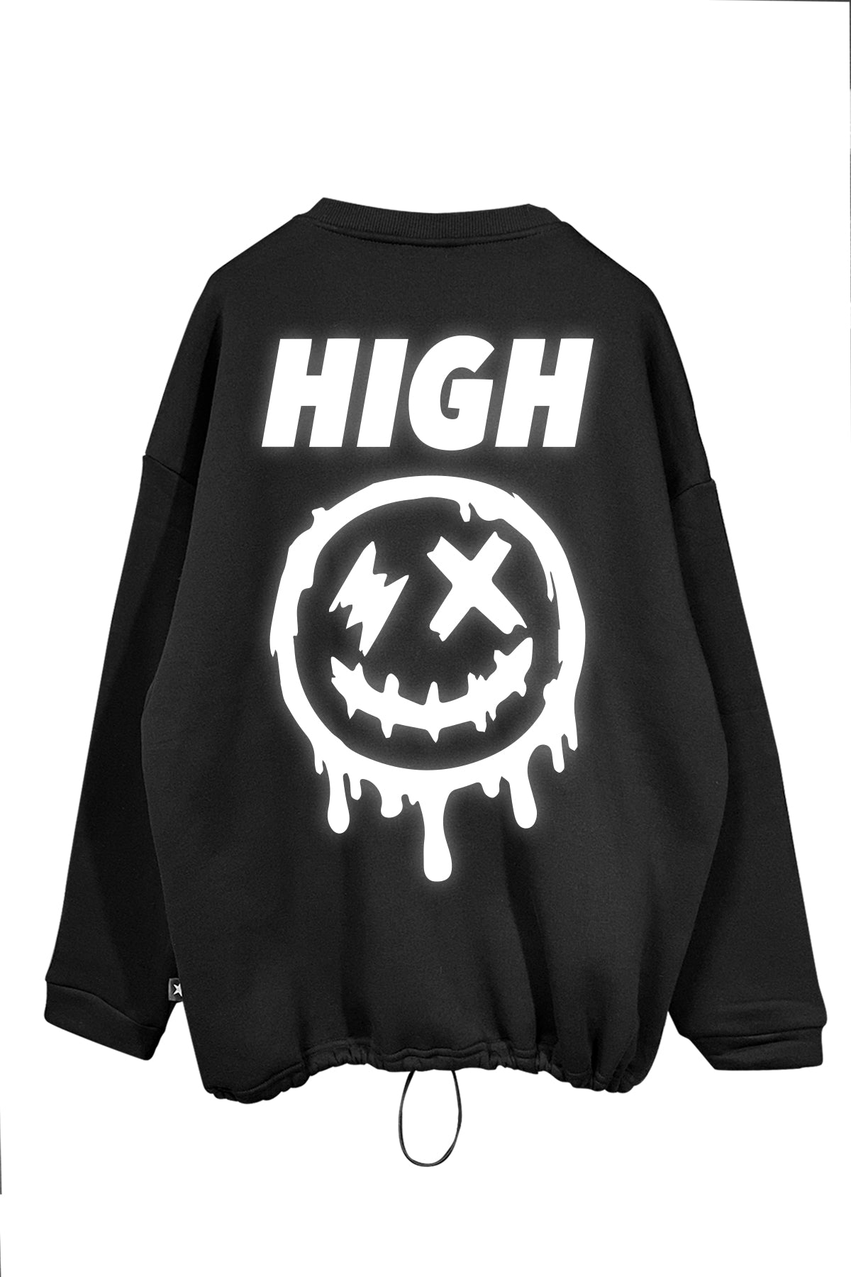 Unisex Black Oversize Sweatshirt – 'High' Drip Face Graphic.