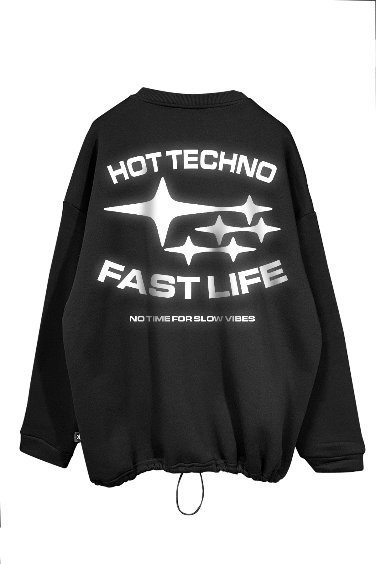 Unisex Black Oversize Sweatshirt – 'Hot Techno Fast Life' Design.