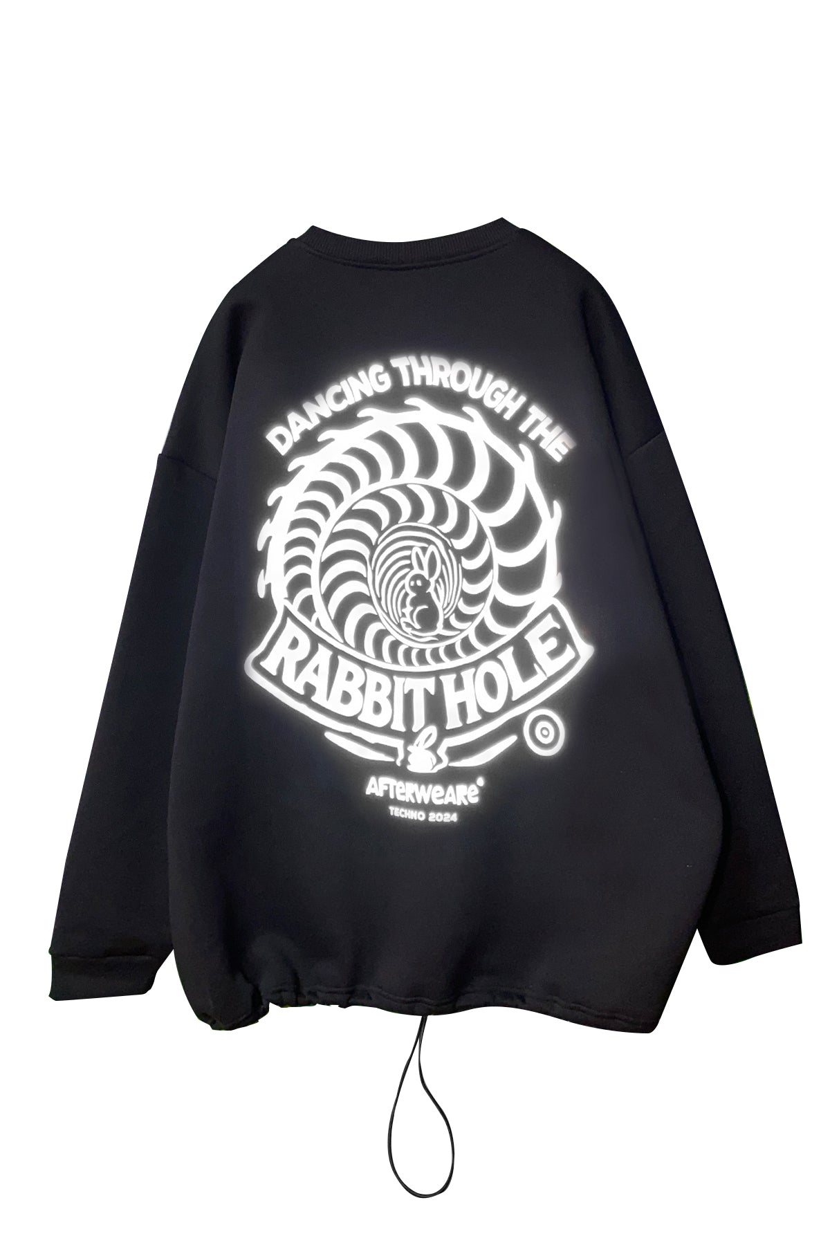 Unisex Black Oversize Sweatshirt – 'Dancing Through the Rabbit Hole'