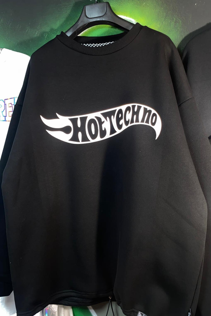 Siyah Oversize Sweatshirt 'Hottechno' Reflective Black Oversize Sweatshirt.