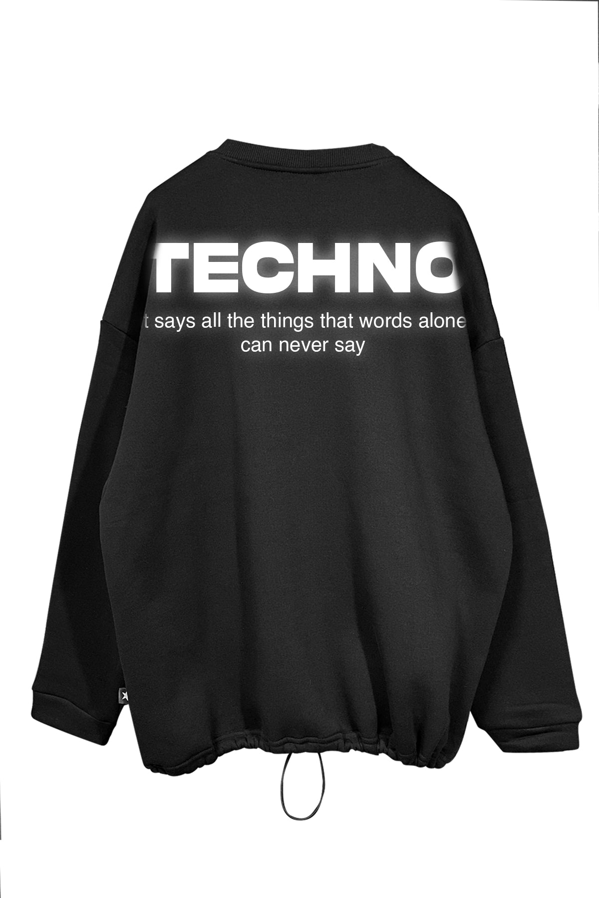 Unisex Black Oversize Sweatshirt – 'Techno Speaks' Graphic Design.