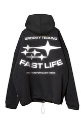 groove techno hoodie. Black oversize hoodie techno clothing. siyah kapüşonlu sweatshirt fast life. 