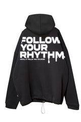 Siyah Kapüşonlu Sweatshirt 'FOLLOW YOUR RHYTHM' Black Oversize Hoodie