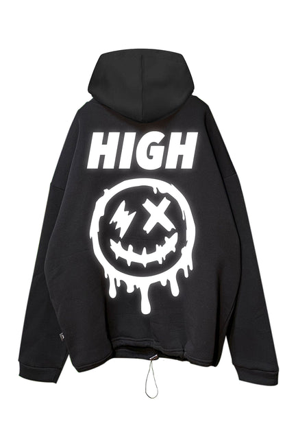 Siyah Kapüşonlu Sweatshirt 'HIGH' Black Oversize Hoodie.