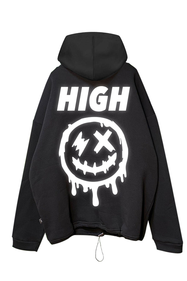 SCHWARZER OVERSIZE HOODIE 'ACID CREW' REFLEKTIEREND 