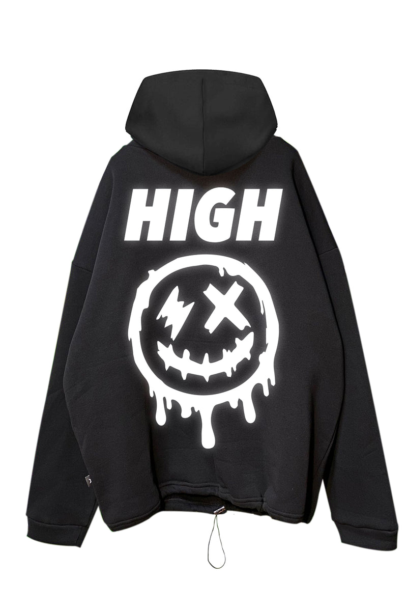 Siyah Kapüşonlu Sweatshirt 'HIGH' Black Oversize Hoodie