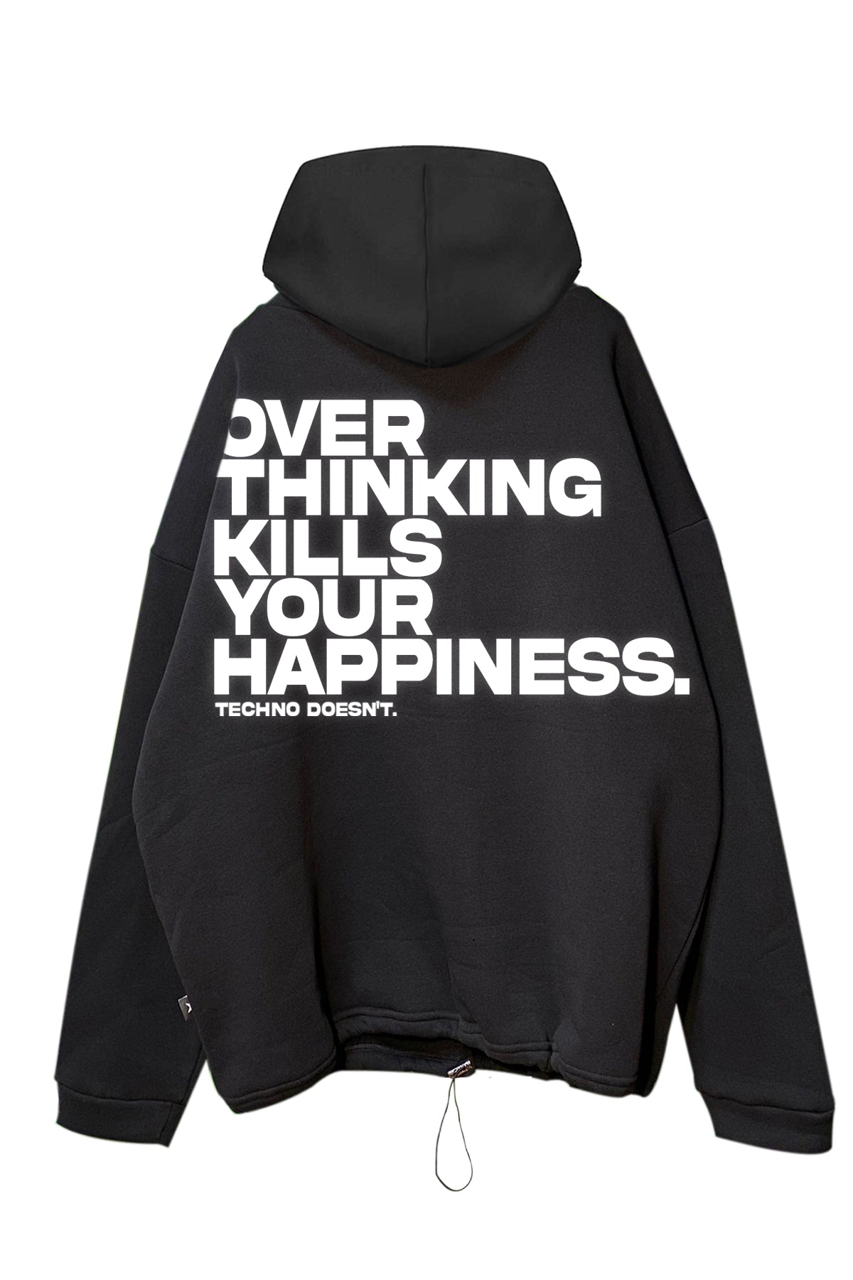 Siyah Kapüşonlu Sweatshirt 'OVERTHINKING' Black Oversize Hoodie