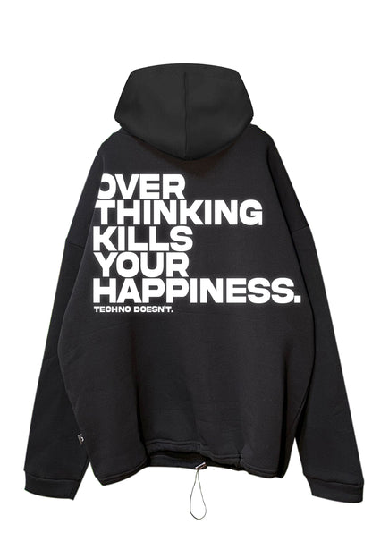 Siyah Kapüşonlu Sweatshirt 'OVERTHINKING' Black Oversize Hoodie.