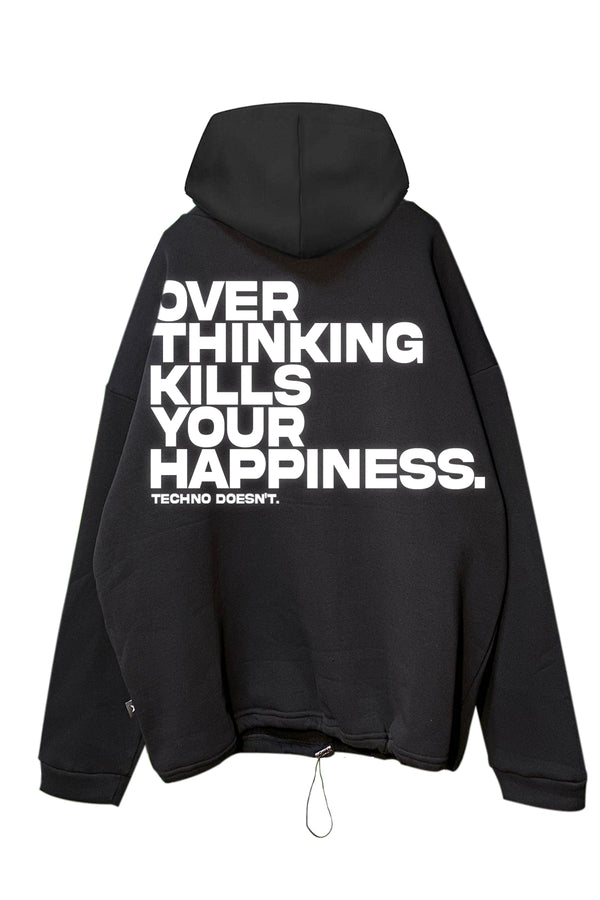 Siyah Kapüşonlu Sweatshirt 'OVERTHINKING' Black Oversize Hoodie