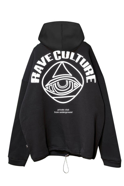 Siyah Kapüşonlu Sweatshirt 'RAVE CULTURE' Black Oversize Hoodie.