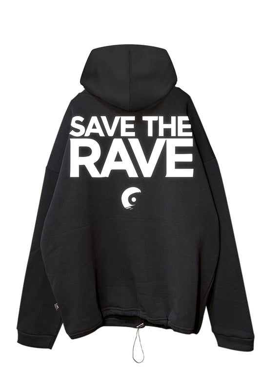 Siyah Kapüşonlu Sweatshirt 'SAVE THE RAVE' Black Oversize Hoodie