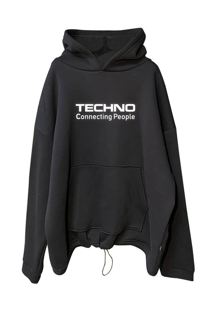 Siyah Kapüşonlu Sweatshirt 'Connecting People' Black Oversize Hoodie