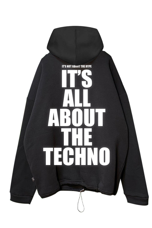 Siyah Kapüşonlu Sweatshirt 'ALL ABOUT TECHNO' Black Oversize Hoodie