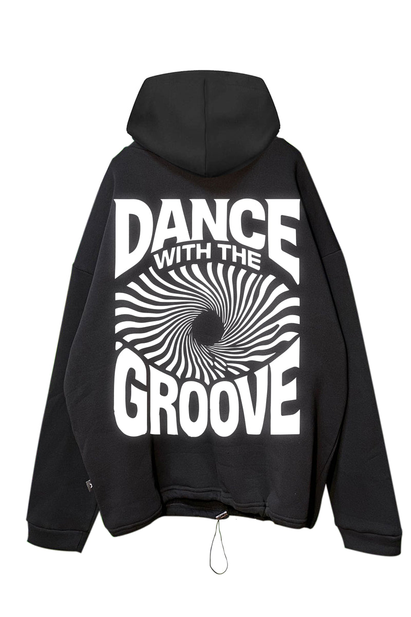 Siyah Kapüşonlu Sweatshirt 'DANCE WITH THE GROOVE' Black Oversize Hoodie