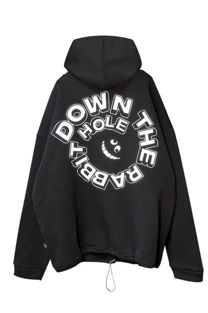 Siyah Kapüşonlu Sweatshirt 'DOWN THE RABBIT HOLE' Black Oversize Hoodie.