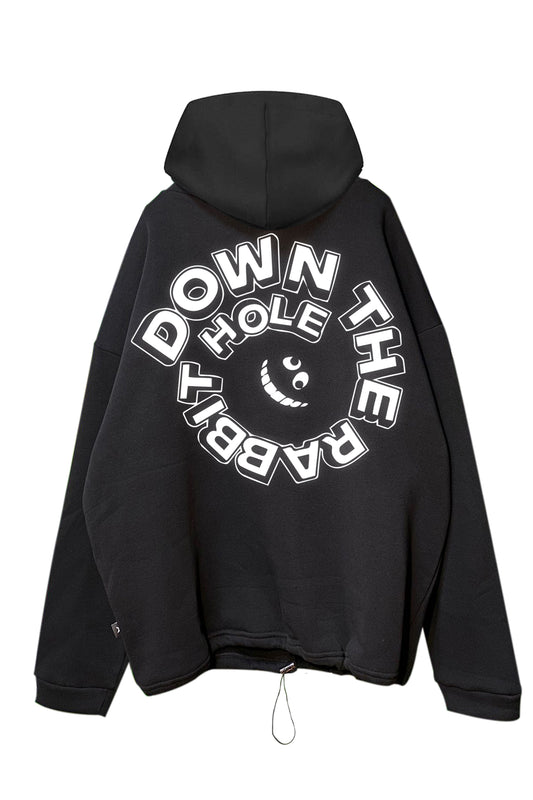 Siyah Kapüşonlu Sweatshirt 'DOWN THE RABBIT HOLE' Black Oversize Hoodie