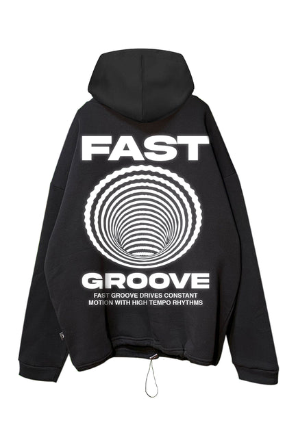 Siyah Kapüşonlu Sweatshirt 'FAST GROOVE' Black Oversize Hoodie