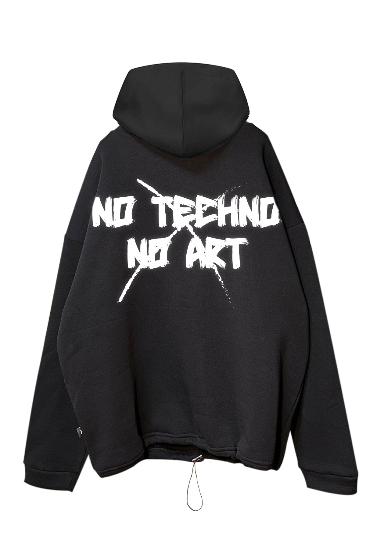 Siyah Kapüşonlu Sweatshirt 'NO TECHNO NO ART' Black Oversize Hoodie.