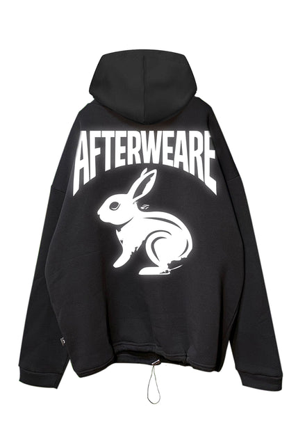 Siyah Kapüşonlu Sweatshirt 'WHITE RABBIT' Black Oversize Hoodie.