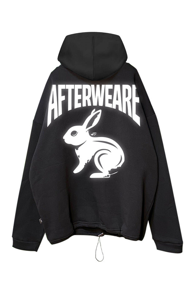 Siyah Kapüşonlu Sweatshirt 'WHITE RABBIT' Black Oversize Hoodie