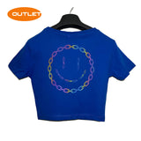 OUTLET – BLAUES CROP-T-SHIRT „ACID CHAIN“ REGENBOGEN