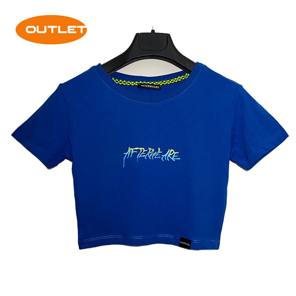 OUTLET – BLAUES CROP-T-SHIRT „ACID CHAIN“ REGENBOGEN