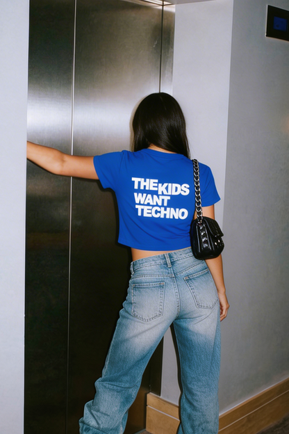 Mavi Crop Tişört - THE KIDS WANT TECHNO | Reflective Blue Crop T-shirt