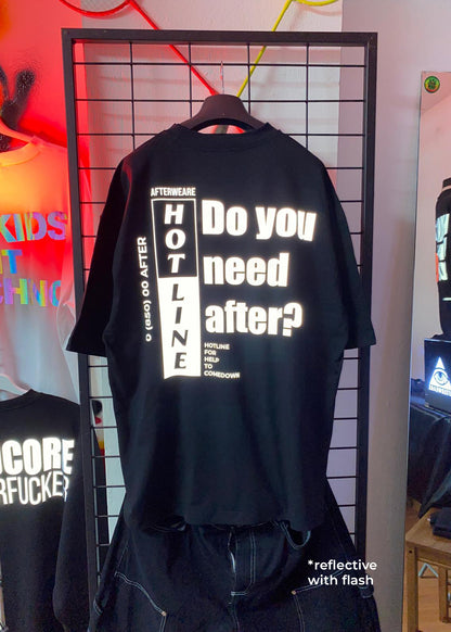 OVERSIZE BLACK T-SHIRT 'HOTLINE DO YOU NEED AFTER?' REFLECTIVE