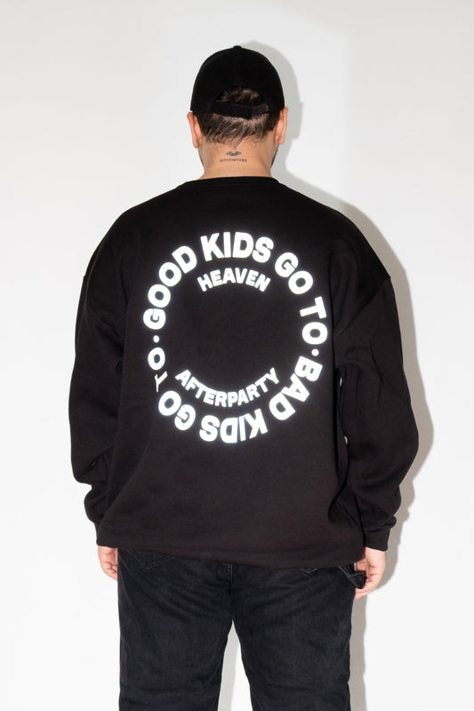 Siyah Oversize Sweatshirt 'GOOD KIDS GO TO HEAVEN BAD KIDS GO TO AFTERPARTY'