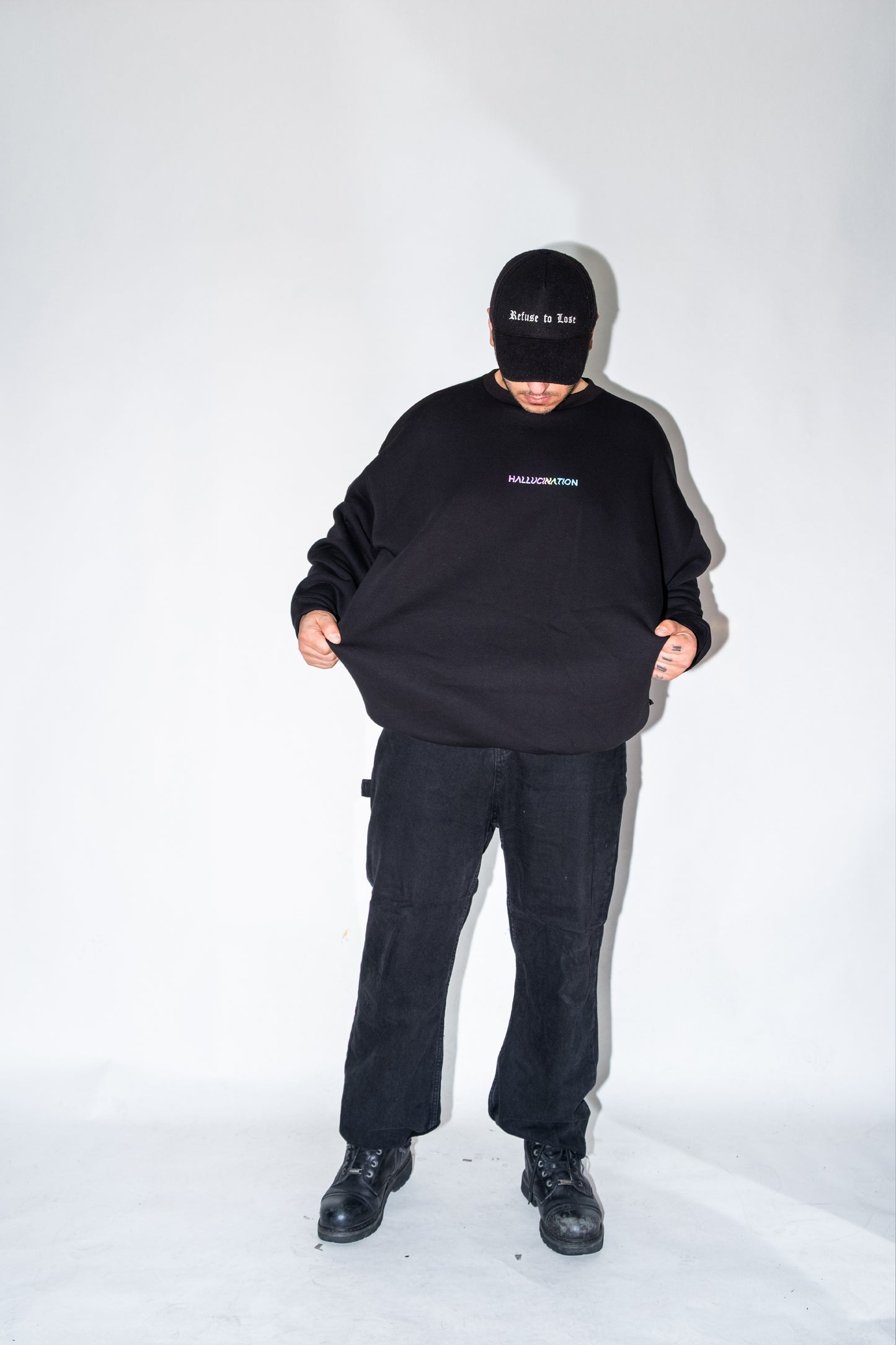 Unisex Siyah Oversize Sweatshirt 'HALLUCINATION'