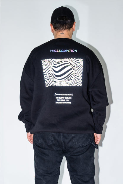 Unisex Siyah Oversize Sweatshirt 'HALLUCINATION'