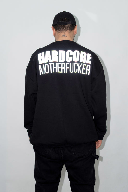 Unisex Siyah Oversize Sweatshirt 'Hardocre Motherfucker'