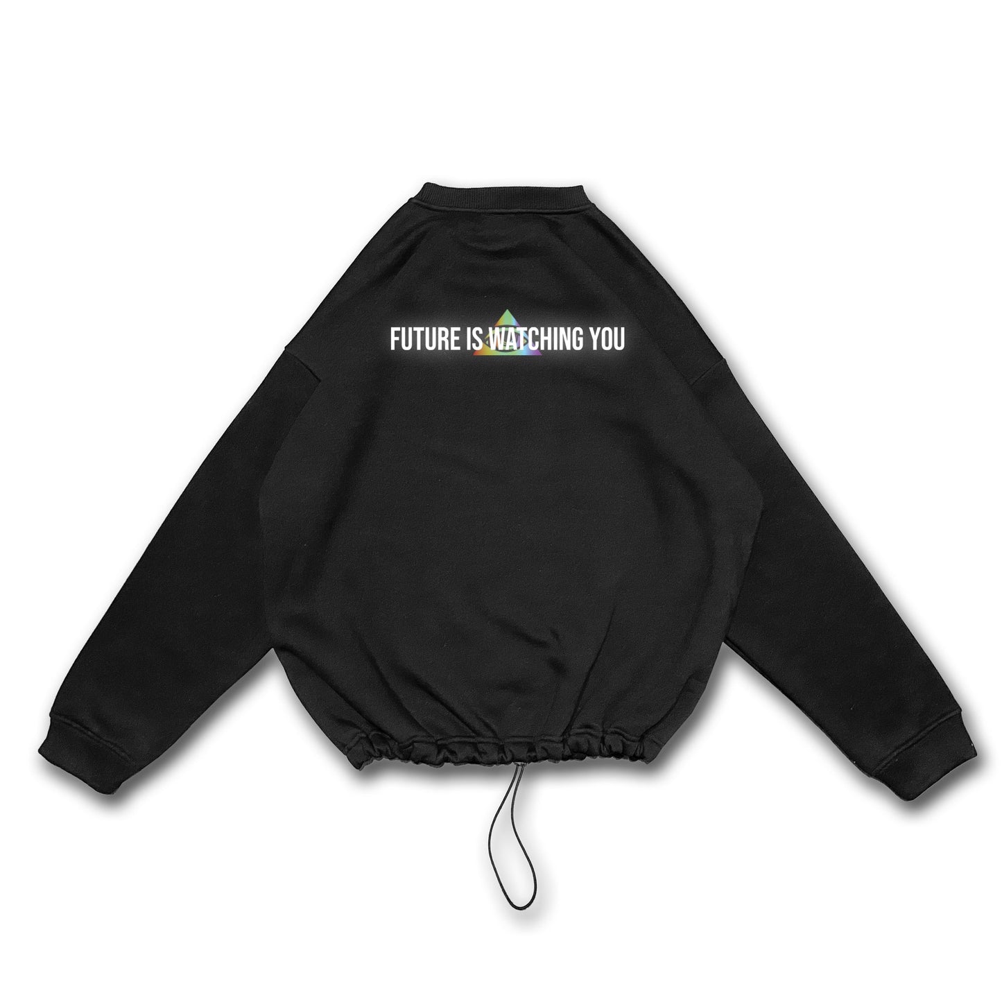 OVERSIZE BLACK SWEATSHIRT 'FUTURE IS WATCHING YOU' HOLO REFLECTIVE