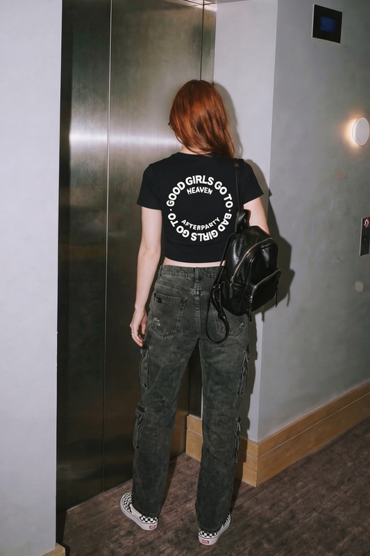 Siyah Crop Tişört - Good Girls Go To Heaven Bad Girls Go To Afterparty