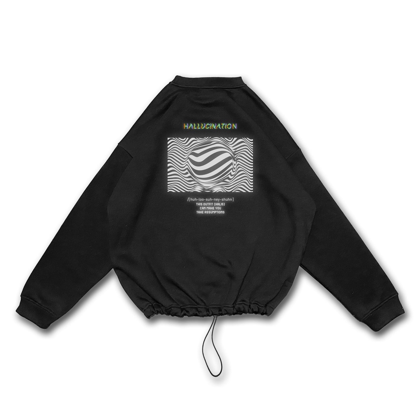 OVERSIZE BLACK SWEATSHIRT 'HALLUCINATION' REFLECTIVE.