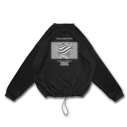 Unisex Siyah Oversized Sweatshirt – 'HALLUCINATION' reflective flash sale