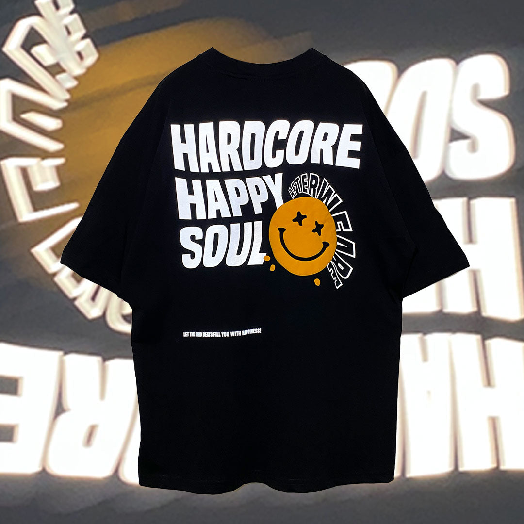 BLACK OVERSIZE T-SHIRT 'HARDCORE HAPPY SOUL' REFLECTIVE & CLOUDFOAM LIMITED