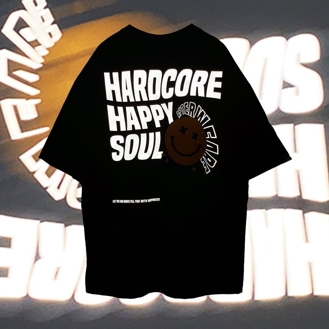 BLACK OVERSIZE T-SHIRT 'HARDCORE HAPPY SOUL' REFLECTIVE & CLOUDFOAM LIMITED