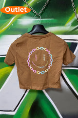 OUTLET - Kahverengi Crop Tee - Smiley Chain