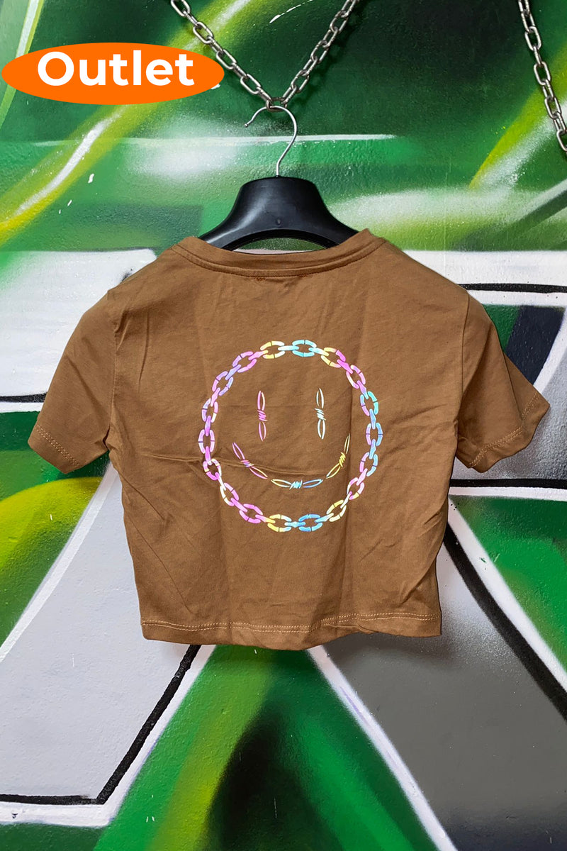 OUTLET - Kahverengi Crop Tee - Smiley Chain