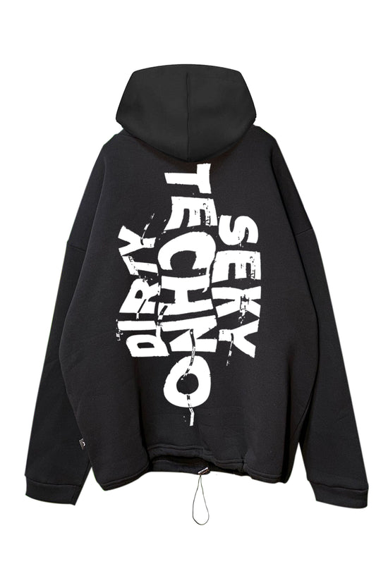 Siyah Kapüşonlu Sweatshirt 'Sexy, Dirty, Techno'