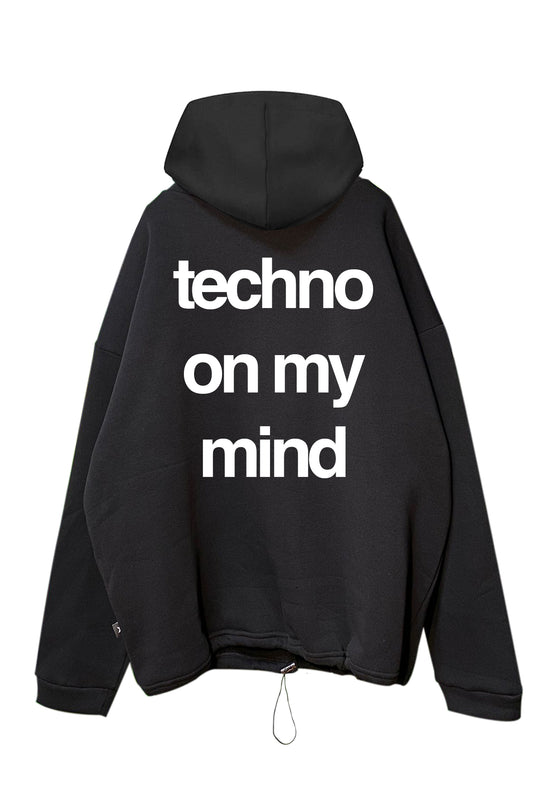 Siyah Kapüşonlu Sweatshirt 'techno on my mind'